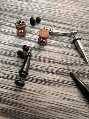Mixed Metal and Wood piercings - Set — Black and Brown